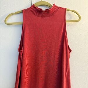 LOFT Women's Coral Pink/Red Ruched Mock Neck Sleeveless Blouse XS